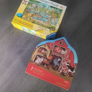 3 Yrs+ Lot 2 Ravensburger Safari Animals + Barnyard Floor Puzzle - Multicolor